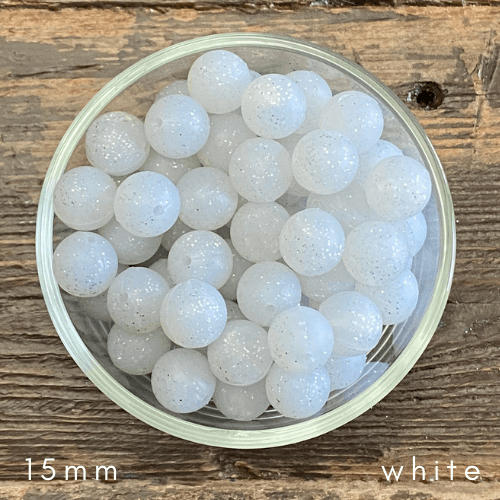 white glitter beads