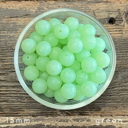 green glitter beads
